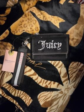 Juicy Couture Black Wristlet Clutch with Crystal Juicy Script